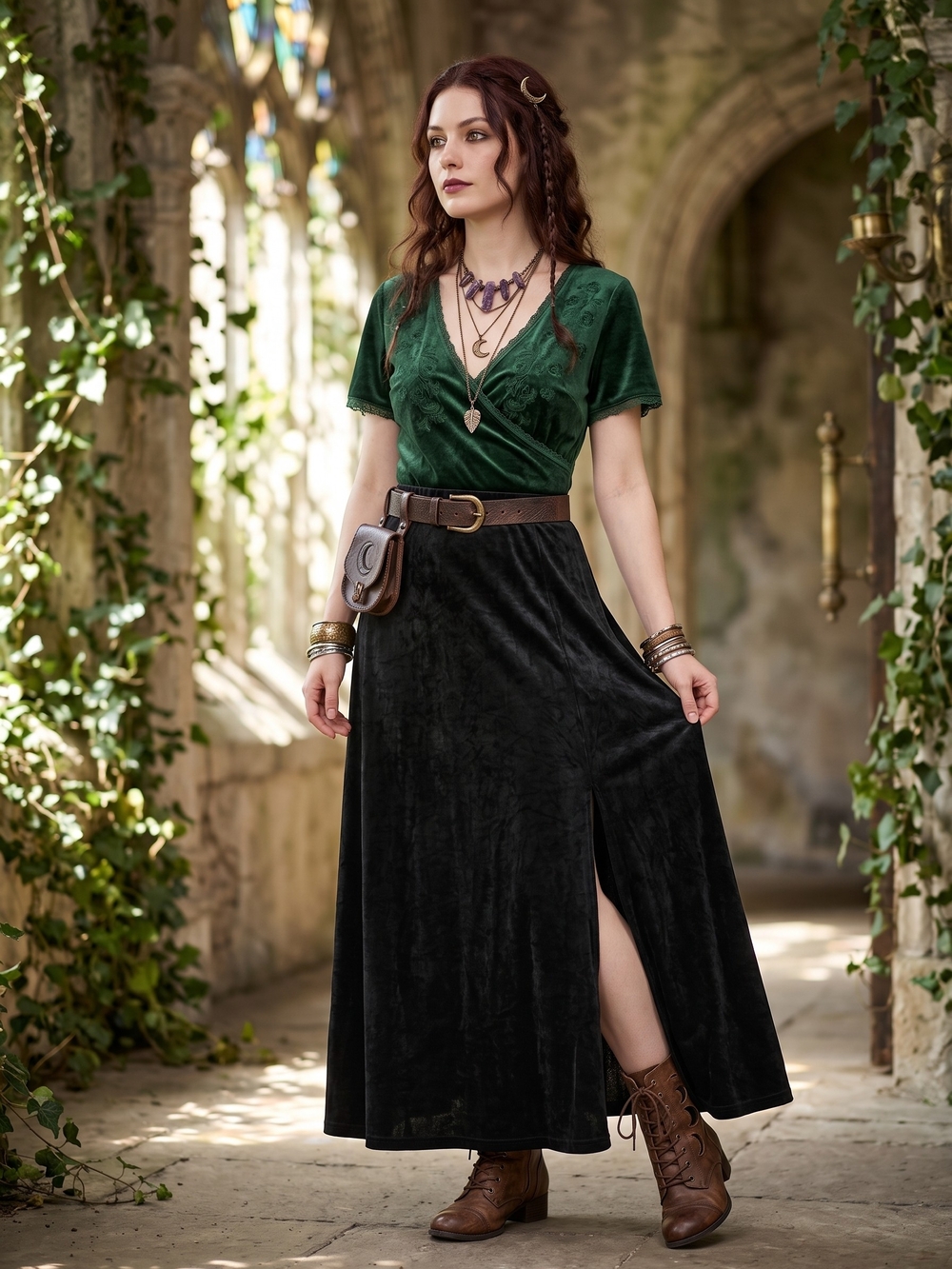Vintage Black Textured Knit Maxi Skirt Slit Whimsigoth Dark Academia Grunge